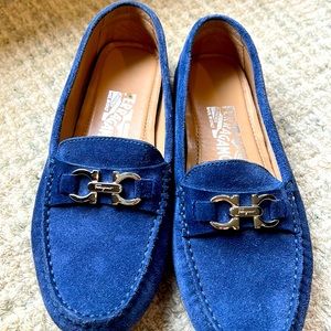 Salvatore Ferragamo Blue Suede Gancini Loafers Women’s 5.5 New